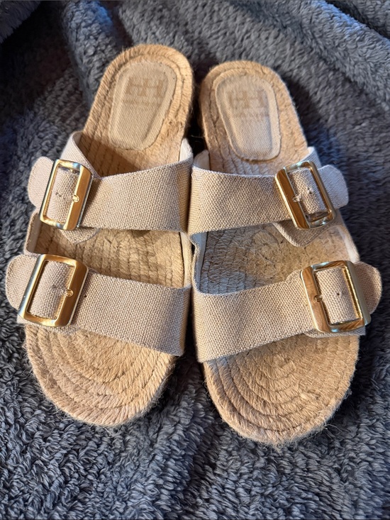 Haute Hippie Shoes - Women’s Beige Double-Buckle Slide Sandals